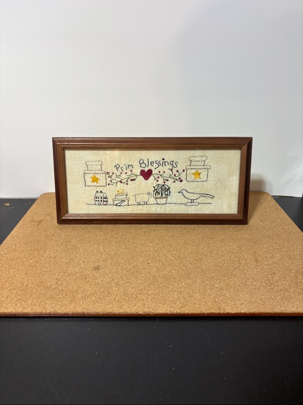 Prim Blessings Hand-Embroidered Folk Art 11x5” Primitive Country Farmhouse